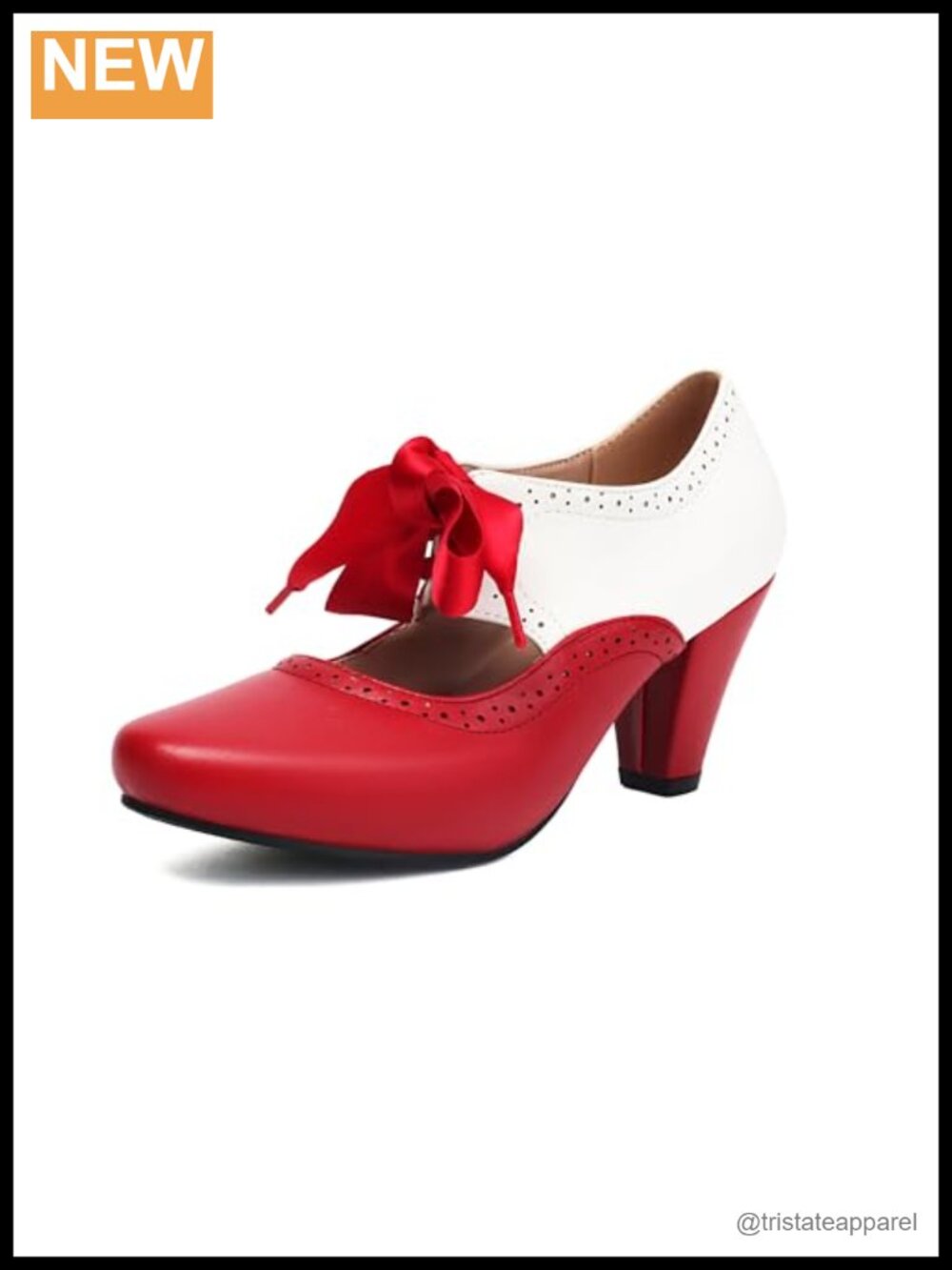 Mary Jane 1920s Pump Heels Two Tone Retro Oxford Wingtip Vintage Round Closed